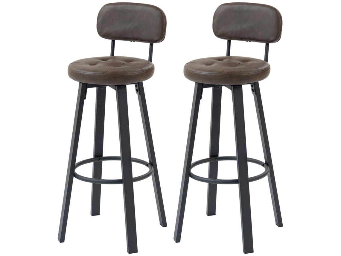 Conjunto De 2 Bancos De Bar Altos De Cozinha Giratórios Estofados Em Pu Com Apoio Para Os Pés 35,5x43,5x98 Cm Castanho Escuro