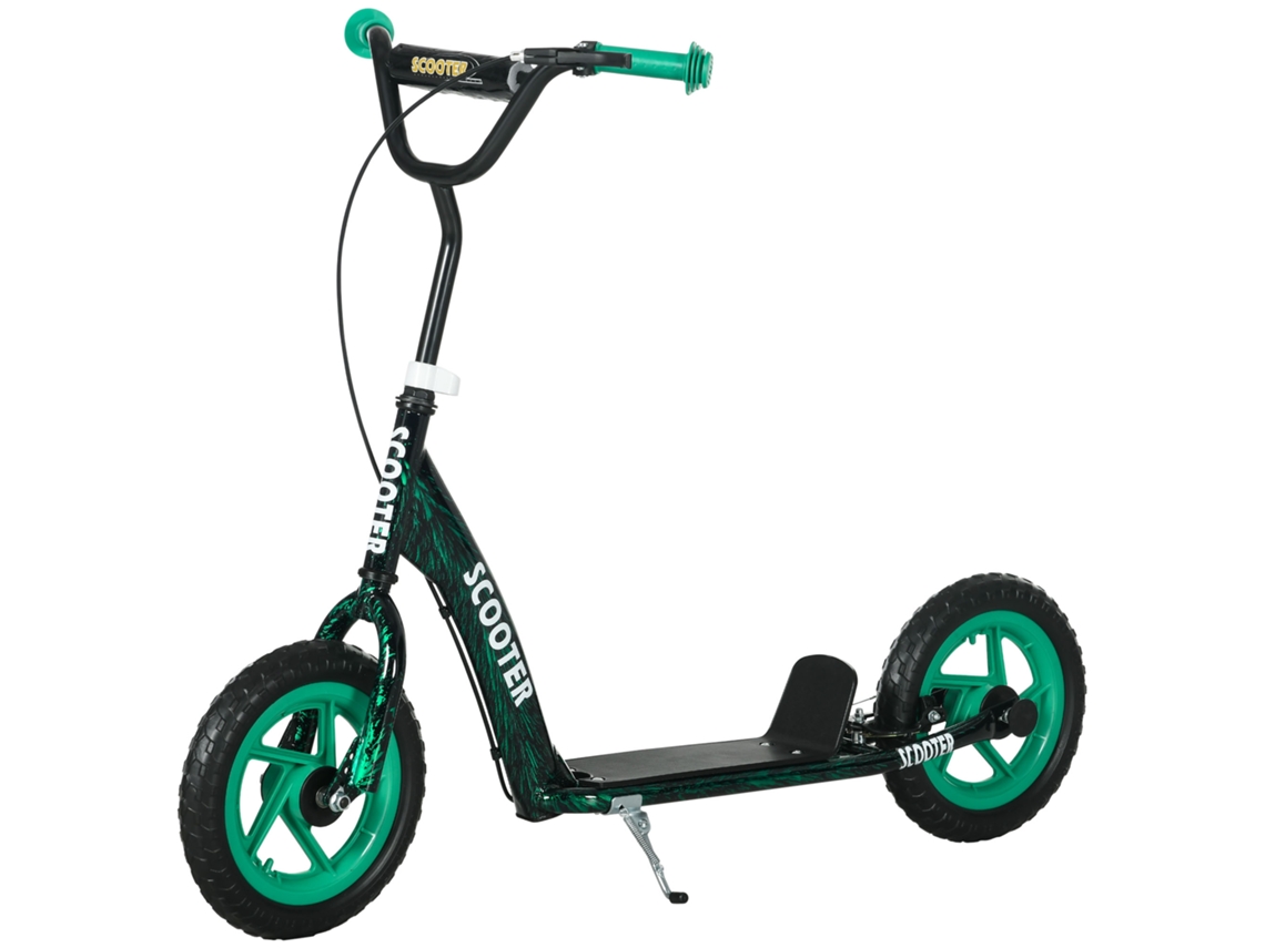 Patinete Infantil Com Rodas Grandes, Para Crianças De 6 A 12 Anos, Altura Ajustável, Freio Traseiro, Apoio Para Os Pés, Verde.