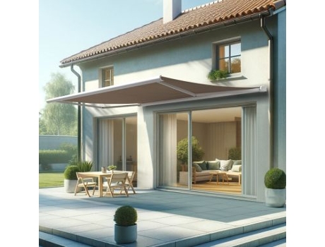 Toldo Coffre Hevoa Branco 5,00x3,50 Motorizado com socorro telecomando - Tela Taupe