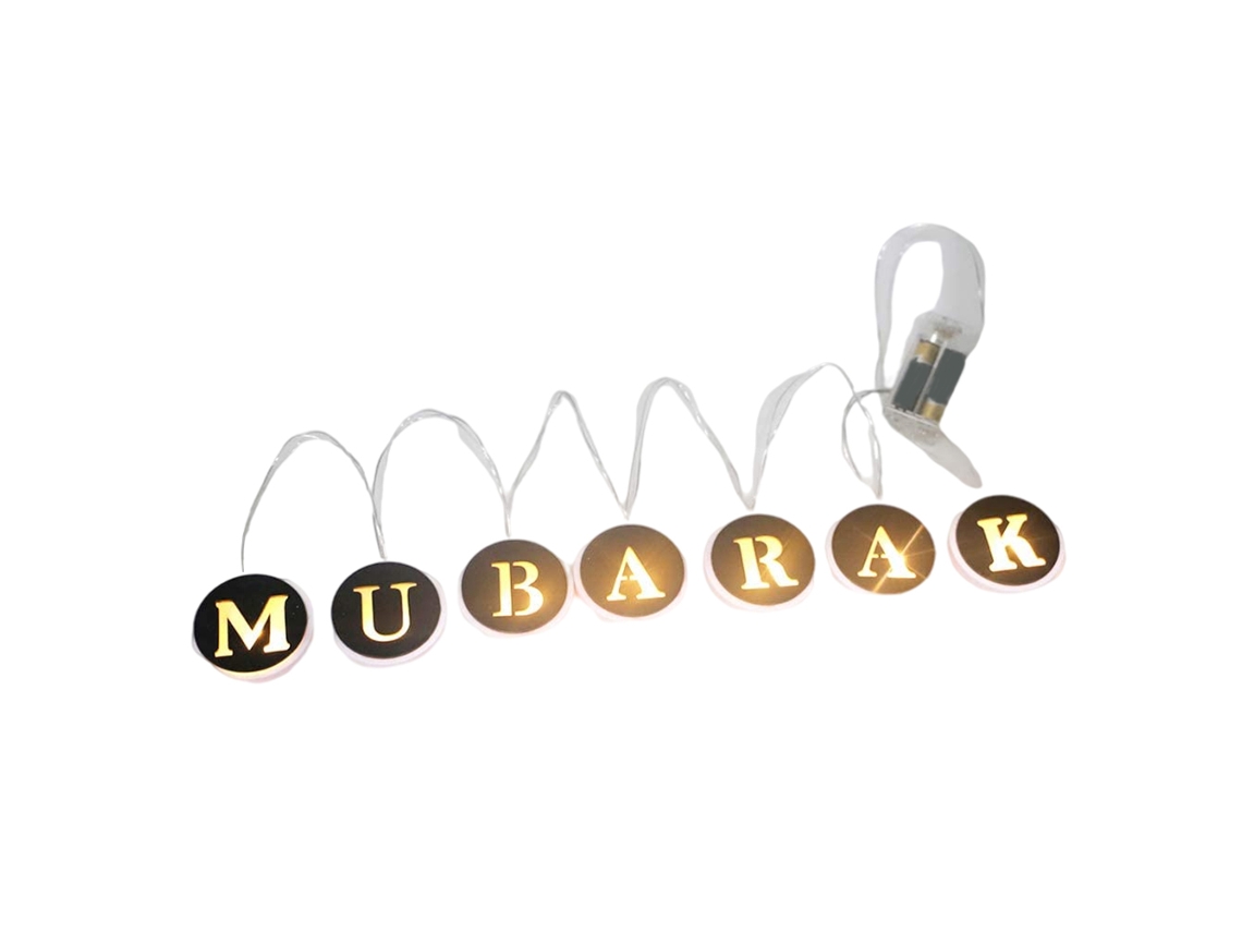Luzes de fio LED com letras de madeira oca para decoração de Ramadan e Eid Mubarak | S/MARCA