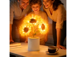 Luminária de mesa LED sensível ao toque em formato de girassol com brilho intenso, recarregável via USB, luz noturna 3D.