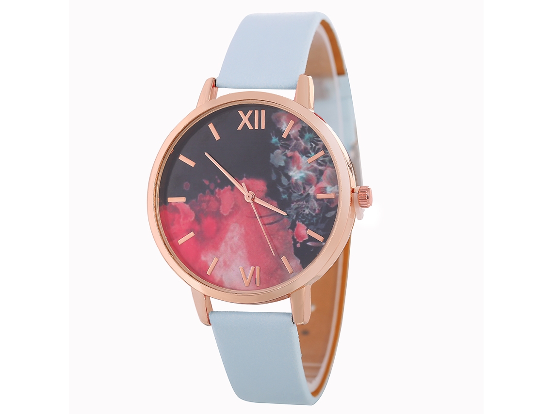 Relógio Casual Feminino Zlf0555 c Pulseira de Couro Quartzo Azul Claro