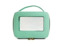 Bolsa de Maquiagem Feminina para Viagem em Couro com Janelas Transparentes e Zíper Dourado NEVEANCE
