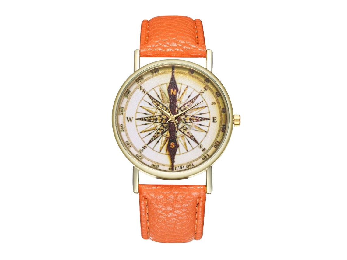 Reloj De Pulsera De Cuero Moda Para Mujer De Cuarzo Ocio (naranja)