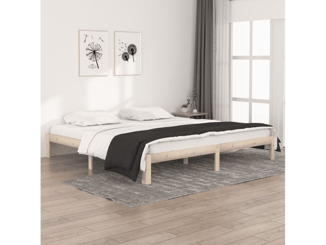 Estrutura De Cama 200x200 Cm Madeira De Pinho Maciça