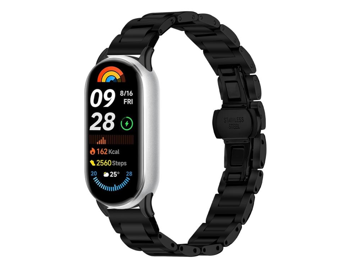 Bracelete Para Xiaomi Smart Band 10/9/8 - Aço Inoxidável Fino - Fecho Borboleta Preta