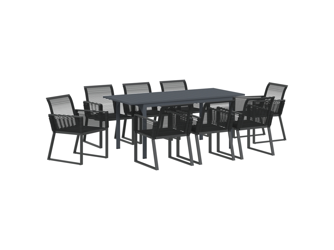 Conjunto 9 Conjunto De Jantar Para Jardim Vidaxl Preto Vime Pe (180 X 80 X 74 Cm)