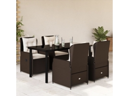 Conjunto 5 Peças Jantar P/ Jardim C/ Almofadões Vime Pe Castanho Dkd Home Decor
