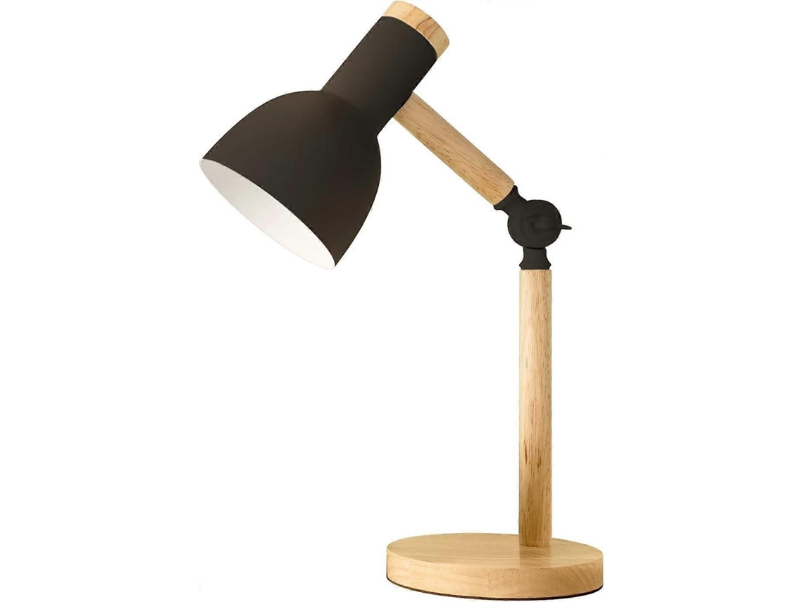 Luminária De Mesa De Madeira Ajustável, Para Quarto E Sala, Base E27, Com Lâmpada, Preta