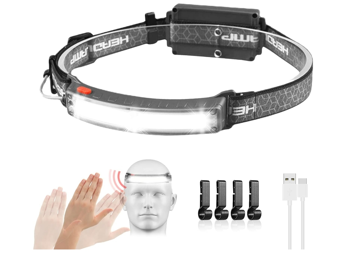 Lanterna Frontal Led Recarregável 230° Iluminação Super Brilhante Com Sensor De Movimento 6 Modos Leve À Prova Dágua Preto Td165 Yunzii