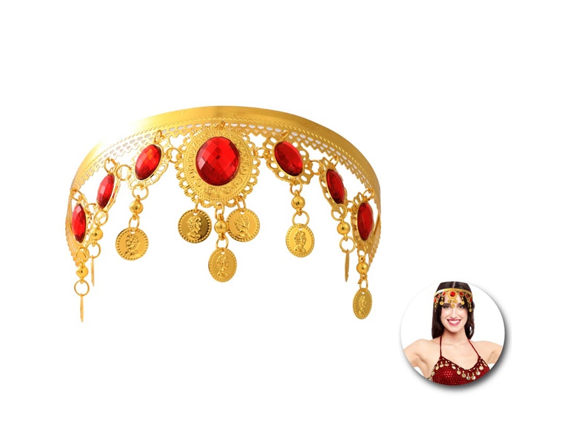 Tiara árabe com pedras vermelhas