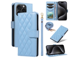 Capa Pega Para Iphone 15 Pro Pele Sintética Azul