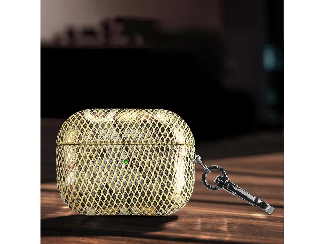 Capa De Fone De Ouvido De Malha J01 Em Pele De Cobra Para Airpods Progold Chennnls