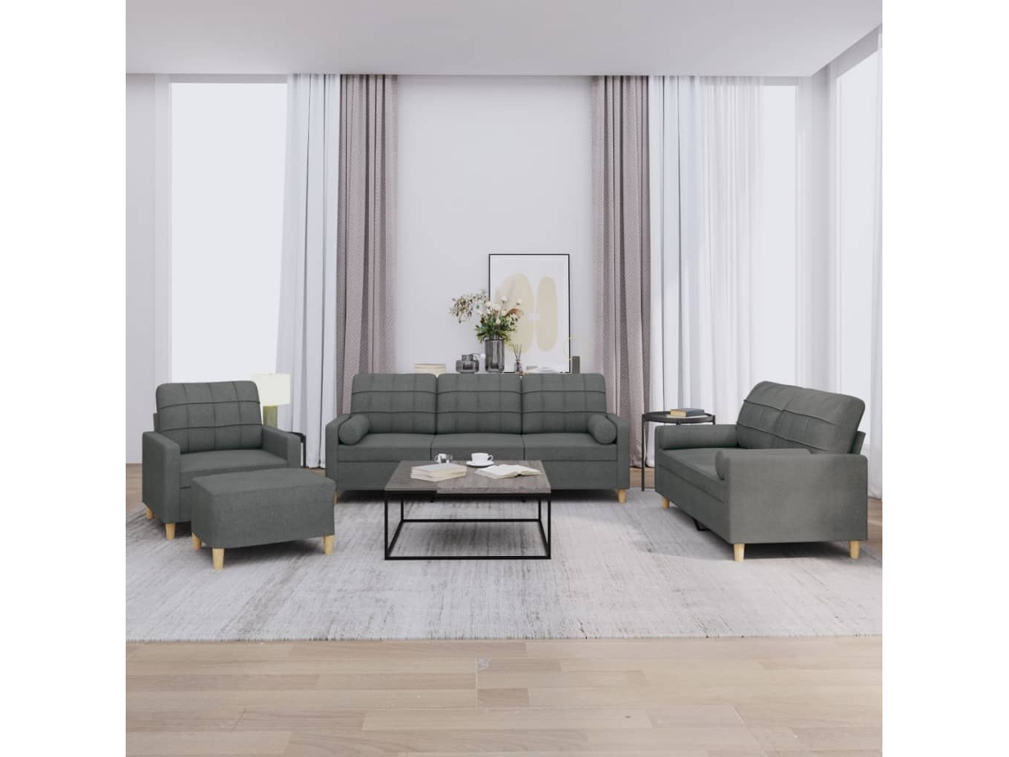 Vidaxl 4 Pcs Conjunto De Sofás Com Almofadas Tecido Cinzento-escuro