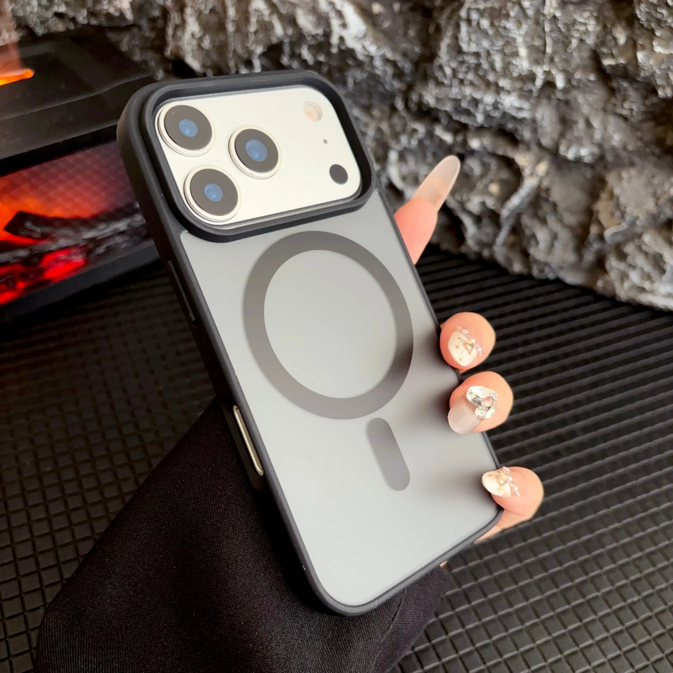 (preto) Capa Para Celular, Pegada Confortável, Resistente A Impactos, Compatível Com Magsafe, Acabamento Fosco