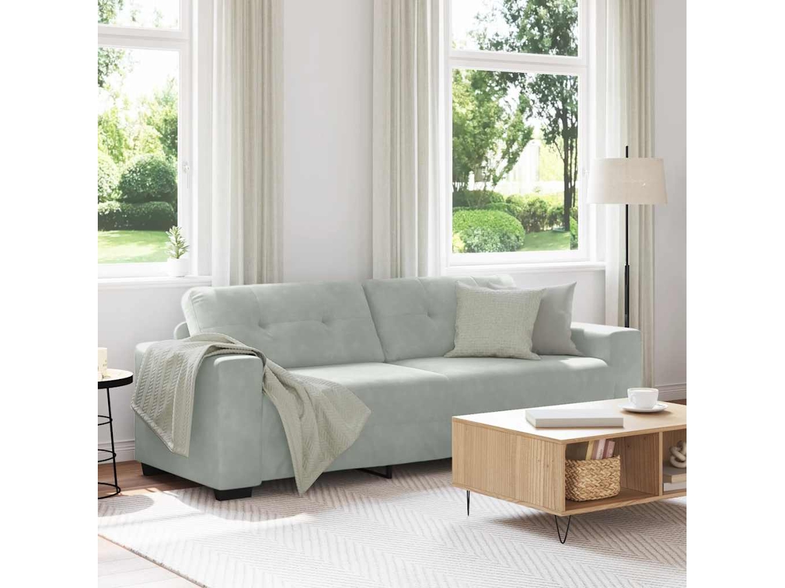 Vidaxl Sofá De 3 Lugares Cinza Claro 220x78x80 Cm Em Veludo