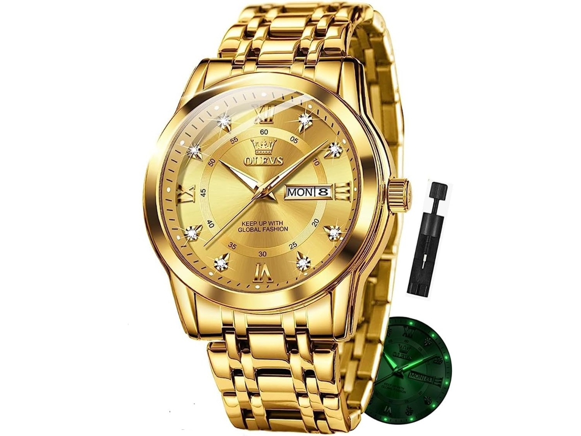 Lurelia Relógio Masculino, Data/calendário, Aço Inoxidável, Prata, Dourado