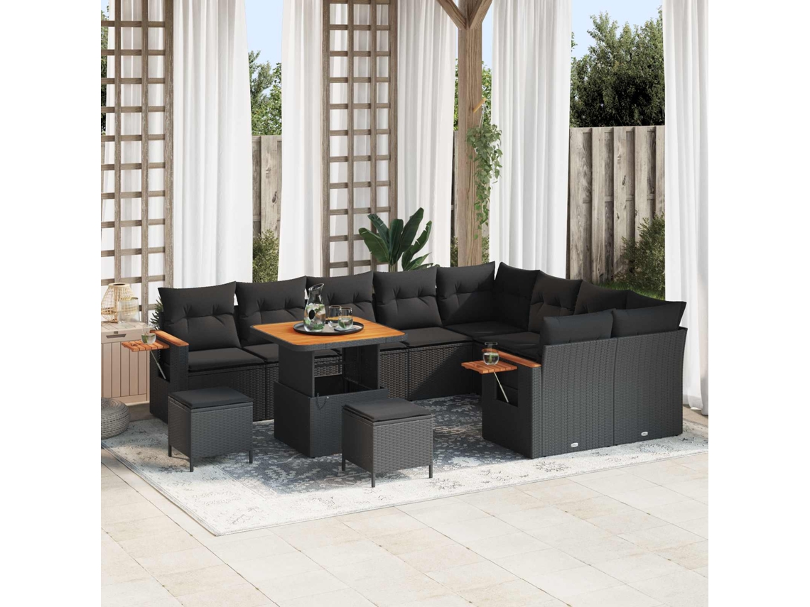 Vidaxl Conjunto De Sofá De Jardim 13 Unid. 9-número De Lugares Preto