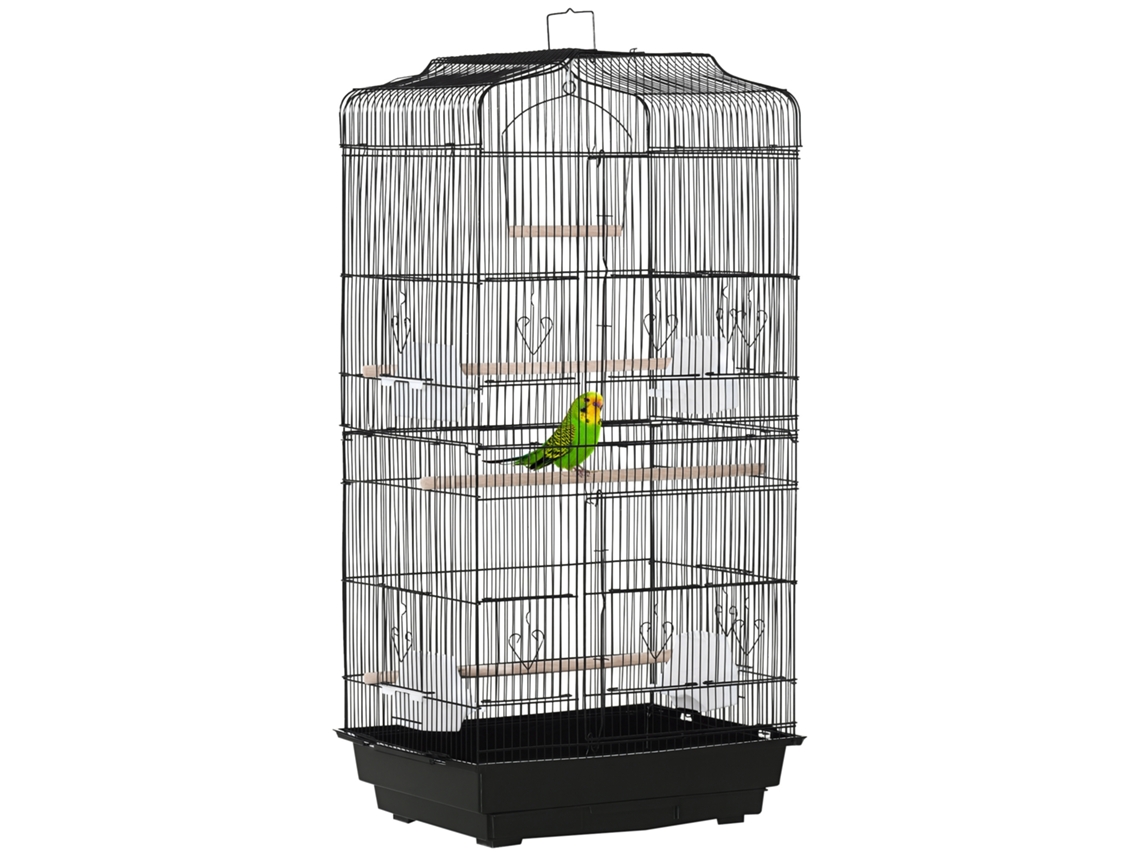 Gaiola para Pássaros de Metal com Comedouros, Poleiros, Alça de Transporte (46,5x35,5x92 cm) Preto