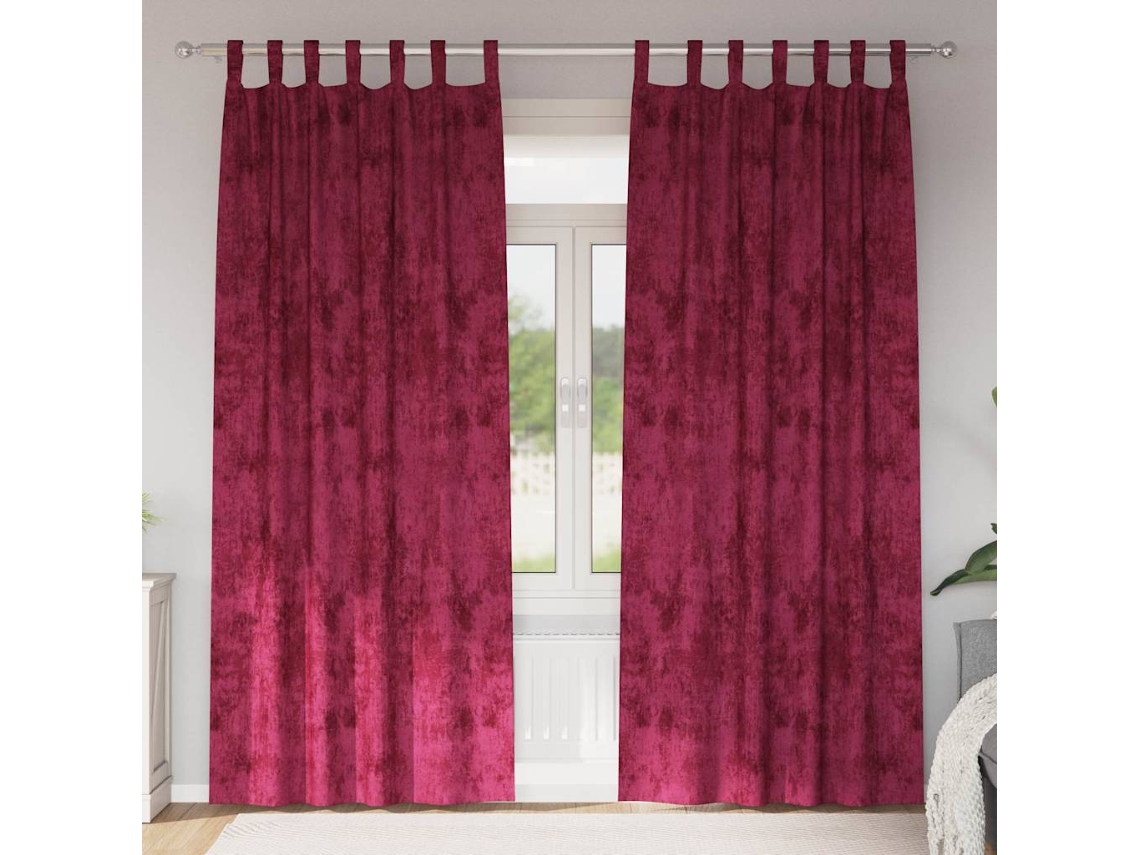 Vidaxl Cortinas De Veludo 2 Pcs Vermelho Tinto 260 X 140 Cm Veludo