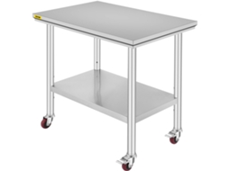Vevor Mesa de Trabalho de Cozinha Comercial de Aço Inoxidável 36 X 24 Polegadas com 4 Rodízios