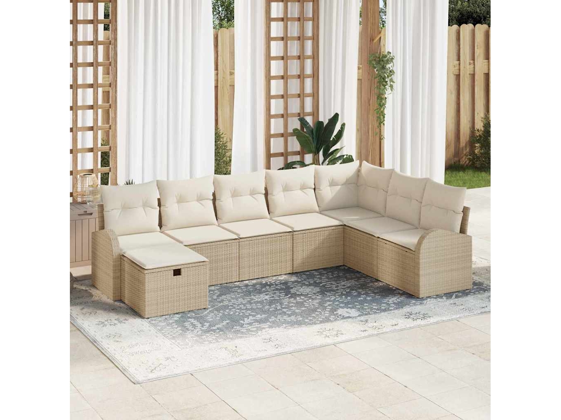 Vidaxl Conjunto De Sofá De Jardim 8 Unid. Bege Vime Pe