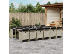 Vidaxl 13 Pcs Conj. Jantar Jardim C/ Almofadões Vime Pe Cinzento-claro