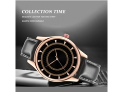Reloj De Pulsera Para Hombre De Cuero Pu Dial Redondo Analógico De Cuarzo Negro