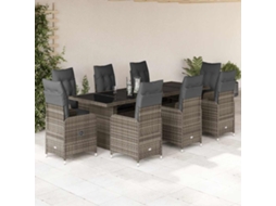 Conjunto 9 Peças Bistrô De Jardim C/ Almofadões Vime Pe Cinzento Dkd Home Decor