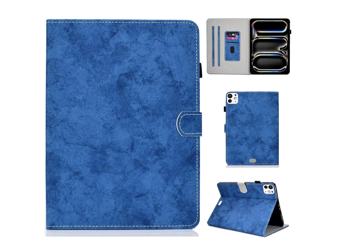 Capa Para Ipad Pro 11 Em Couro Pu Com Textura De Tecido E Suporte, Protetora Tablet Azul. Tuotuo (2024)