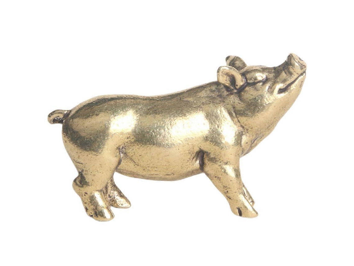Figura de porco de latão retro, estátua antiga, ornamento de escritório, 4,95x2,6x3,2cm, ouro | S/MARCA