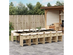 Vidaxl 13 Pcs Conjunto De Jantar P/ Jardim Com Almofadões Vime Pe Bege