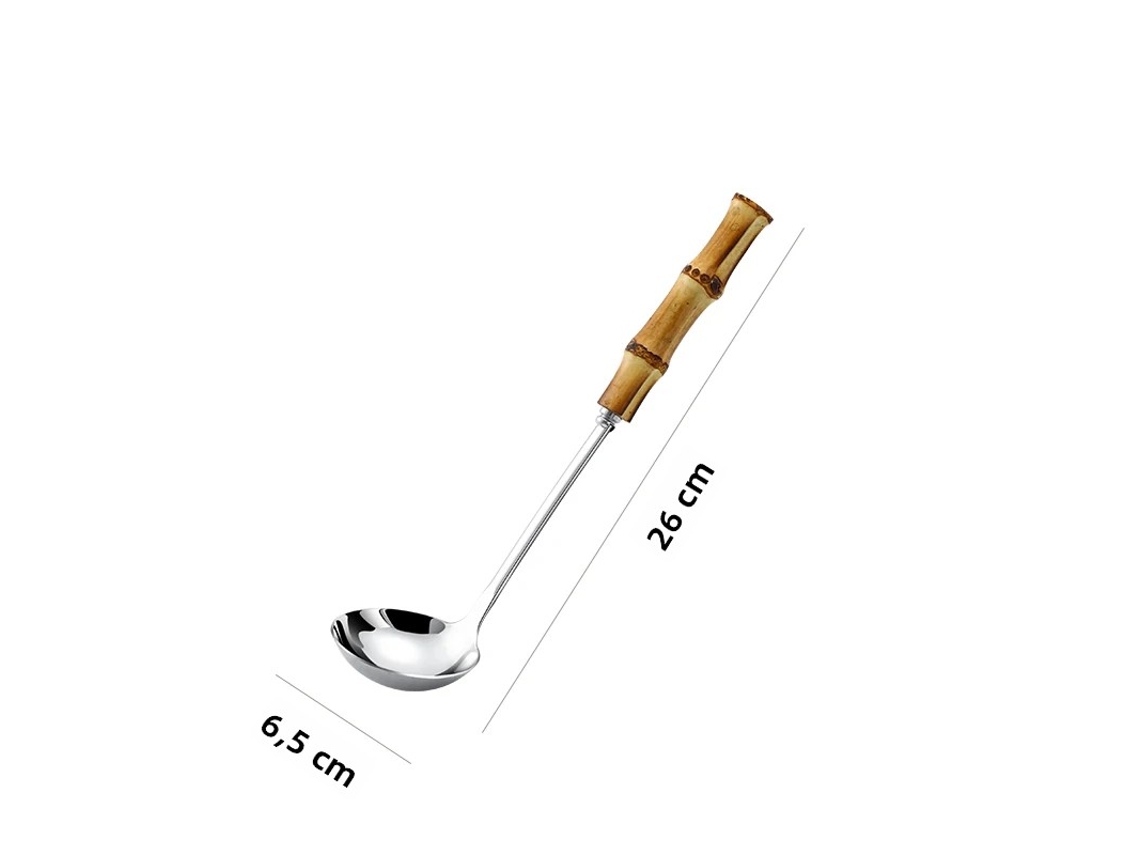 Colher de Sopa Tamanho P Colher para Massa em Aço Inoxidável 304 com Cabo de Bambu, Colher de Sopa Prática MDUG (prateada)