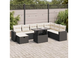 Vidaxl 9 Pcs Conjunto De Sofás P/ Jardim C/ Almofadões Vime Pe Preto