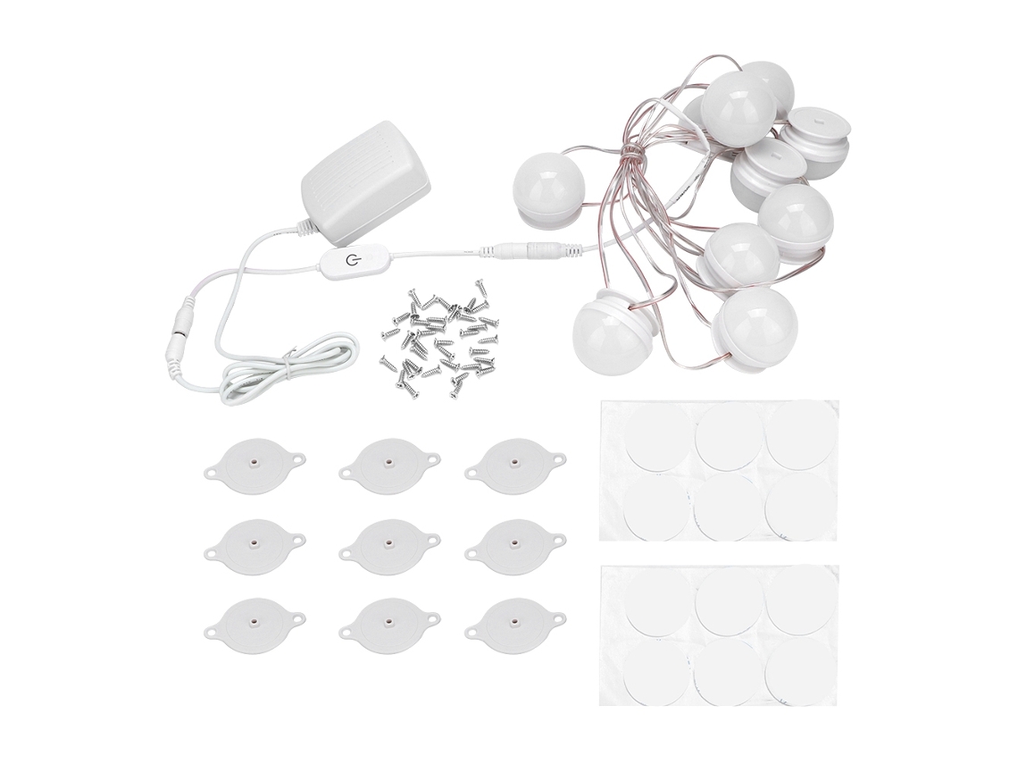 2026 lâmpada de Maquiagem com 10 Leds para Mesa de Vestir Espelho Vanity Luz Sem Furar Banheiro Branco