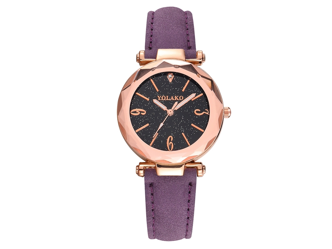 Relógio de Pulso Feminino Yolako Casual Quartzo com Pulseira de Couro Artificial Roxo