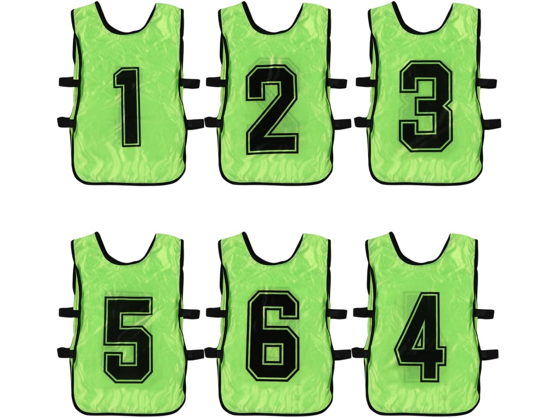 Colete De Treino Verde Para Meninos E Meninas, Pacote Com 6 Unidades, Poliéster, Design Com Abertura Lateral.
