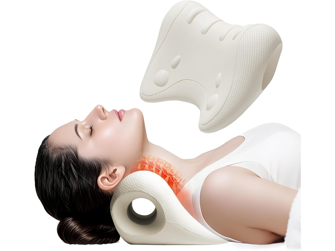 Almofada de Massagem para o Pescoço Aparelho para Alívio da Dor no Pescoço Almofada de Massagem em Forma de U Branco creme MISSCA
