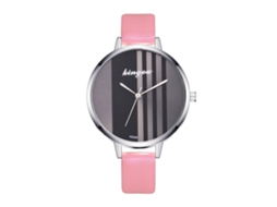 Relógio de Pulso Feminino de Quartzo com Pulseira de Couro Pu Estilo Simples Rosa
