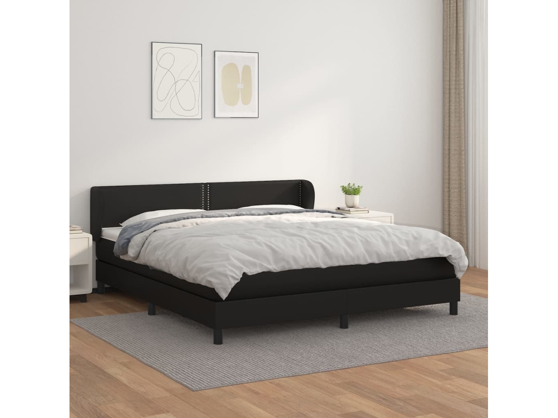 Vidaxl Cama Com Molas/colchão 180x200 Cm Couro Artificial Preto