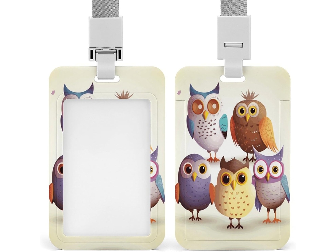 Porta Crachá Com Design De Coruja E Pássaro, Com Cordão E Proteção Impermeável Cartões, Ideal Escritório
