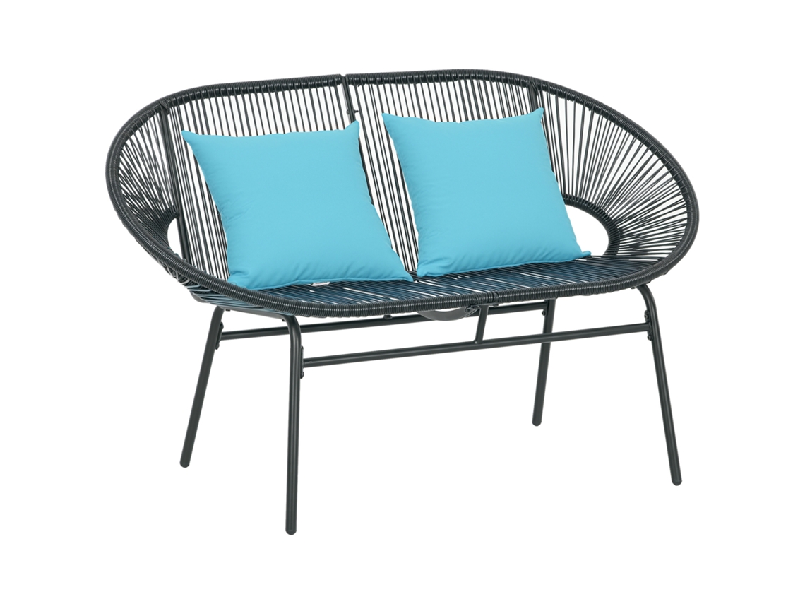 Banco de 2 lugares em metal e corda de resina, com 2 almofadas, 132x72x83 cm preto S/MARCA