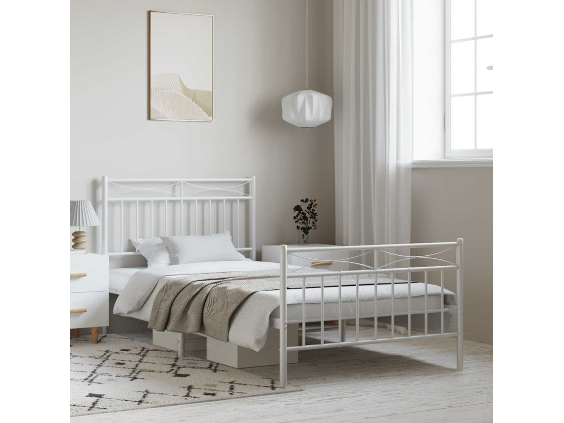 Vidaxl Estrutura De Cama Com Cabeceira E Pés 100x200 Cm Metal Branco