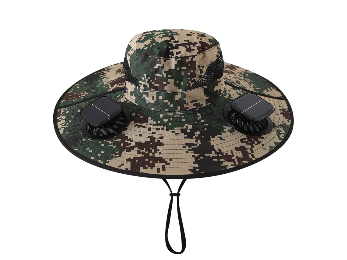 Chapéu com Ventilador Solar , Recarregável, para Pesca Ao Ar Livre, Proteção Solar e Sombra. MDUG (estampa de Camuflagem Quadrada)