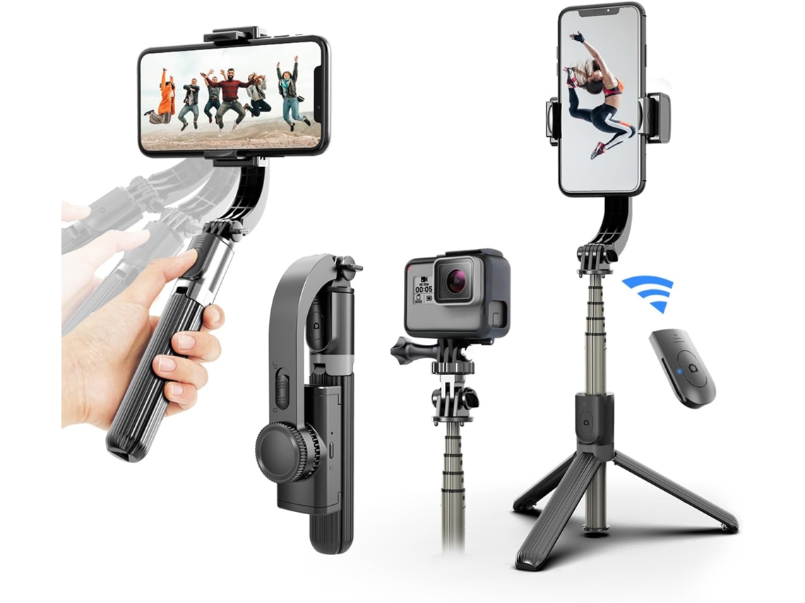 Estabilizador De Cardan Para Smartphone, Com Bastão De Selfie Retrátil E Tripé, Controle Remoto Multifuncional De 1 Eixo (preto)
