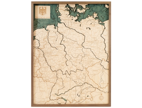 Mapa 3D com Moldura Alemanha Madeira Multicolorido 61X6X81 Cm CUTTING BROTHERS