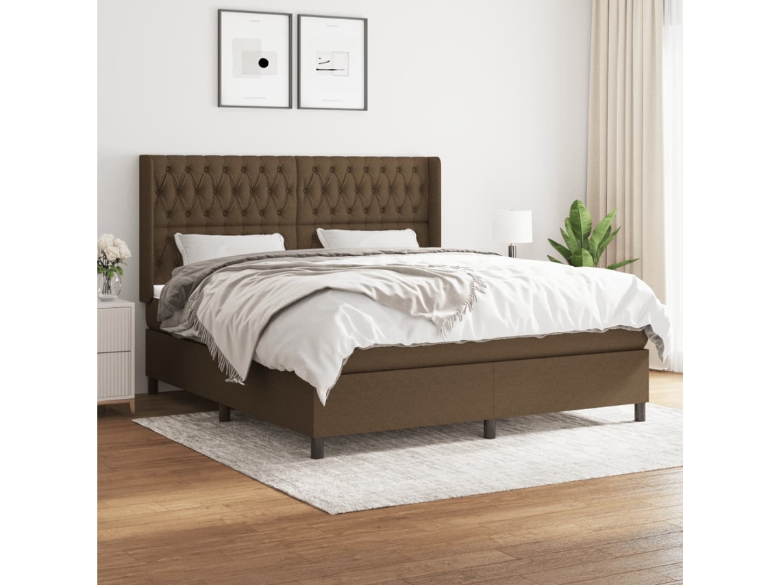 Vidaxl Cama Com Molas/colchão 180x200 Cm Tecido Castanho-escuro