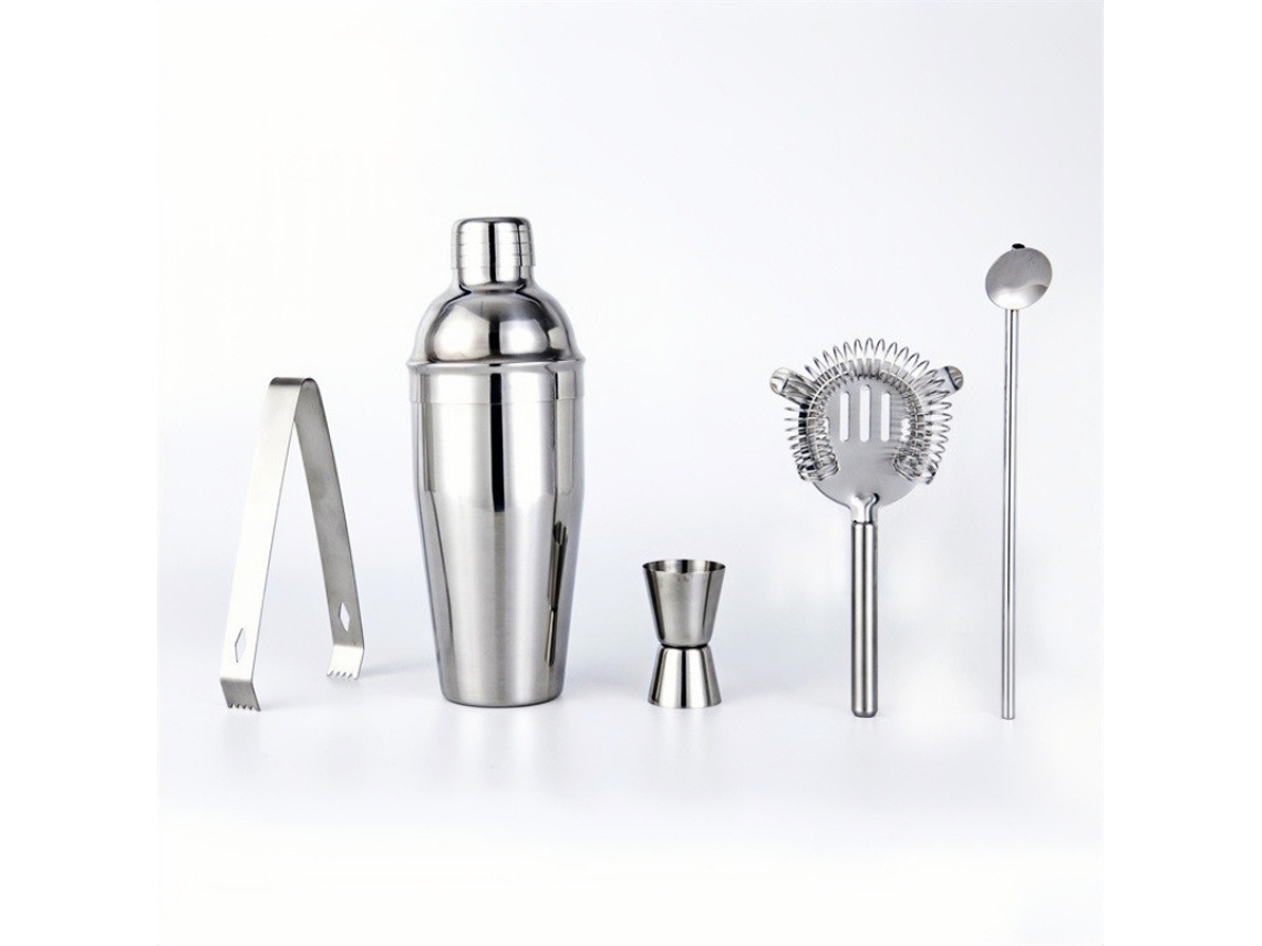Coqueteleira De Aço Inoxidável De 5 Peças Com Filtro Embutido, Capacidade De 750 Ml.