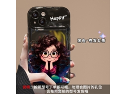 Capa Para Iphone 17 Flip Mirror Transparente Preta Com Óculos Fofos De Menina