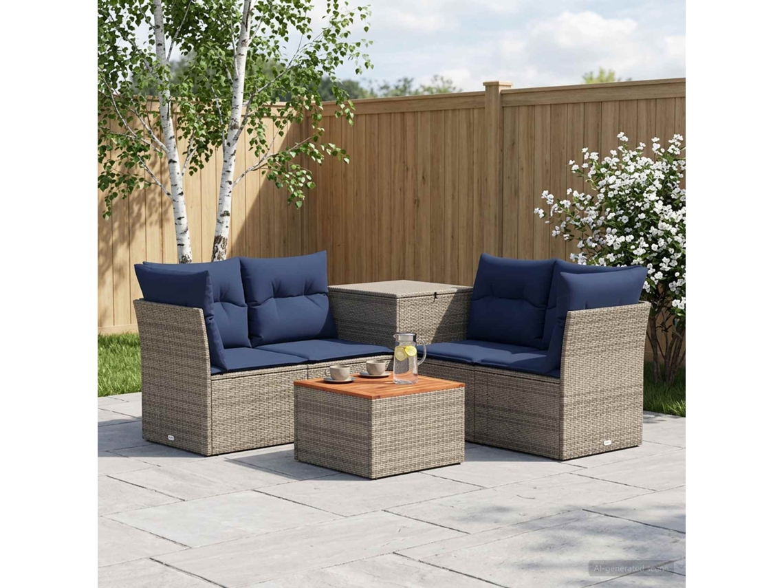 Vidaxl Conjunto De Sofás 6 Unid. Cinza E Azul Marinho